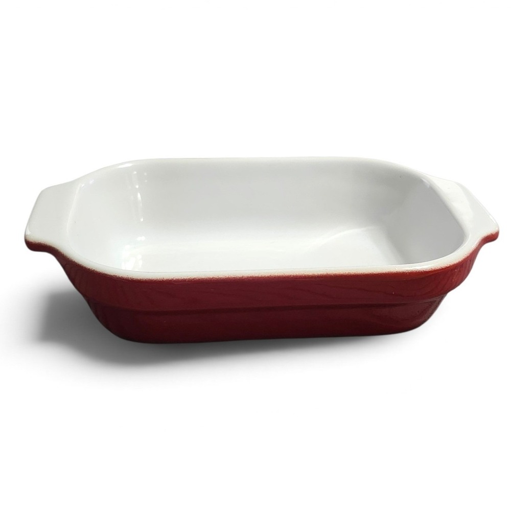 Emile Henry France Red White Ceramic Rectangular Casserole Baker Dish 96.09 Vtg.